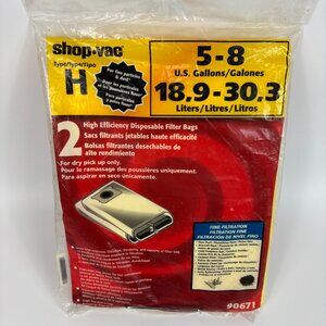 Shop Vac Type H Vacuum Filter Bag 5-8 Gallon Fine Filtration - 2 Pack #90671 New